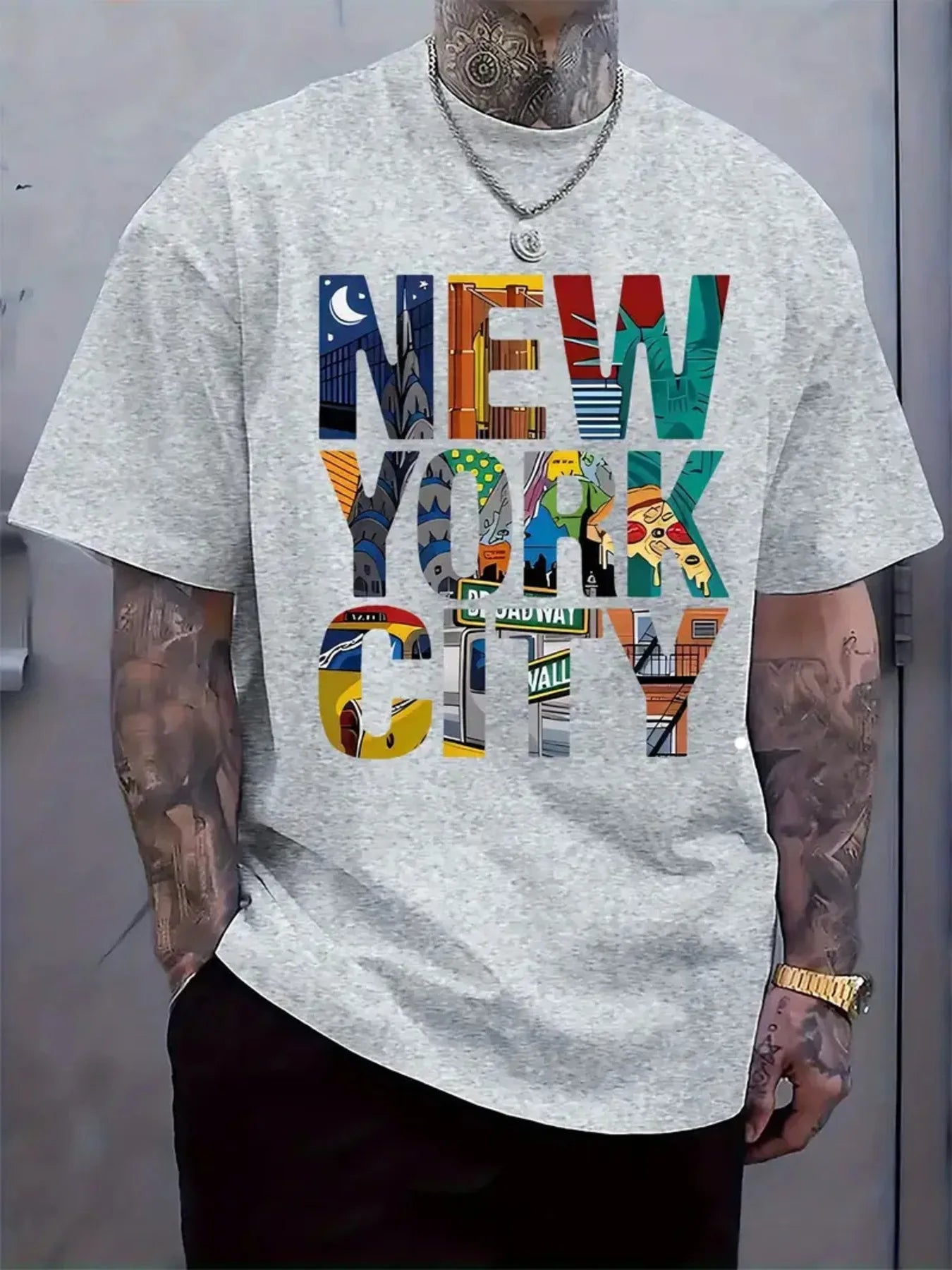 Men's Summer T-shirt 100% Cotton New York City Colorful Letter Print Design High-end Unique Street Style Casual Short-sleeved