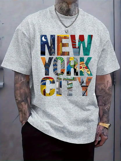 Men's Summer T-shirt 100% Cotton New York City Colorful Letter Print Design High-end Unique Street Style Casual Short-sleeved