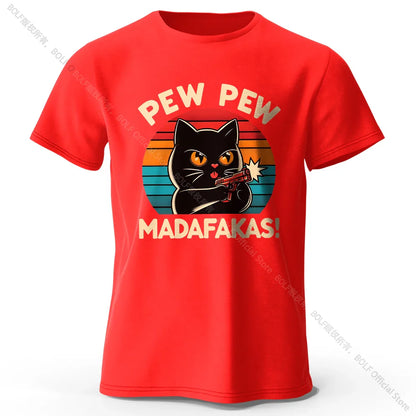 Cute Hand-Drawn Cat Doodle Print 100% Cotton T-Shirt, Ultra Soft Round Neck Short Sleeve Tee for Men & Women
