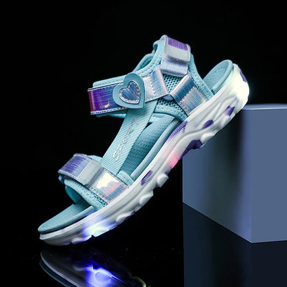 Princess Girls' LED Sandals Children's Toddler Sports Beach Pink blue Girls' Soft Shining Shoes Outdoor Soft  Anti-Slip LED Shoe