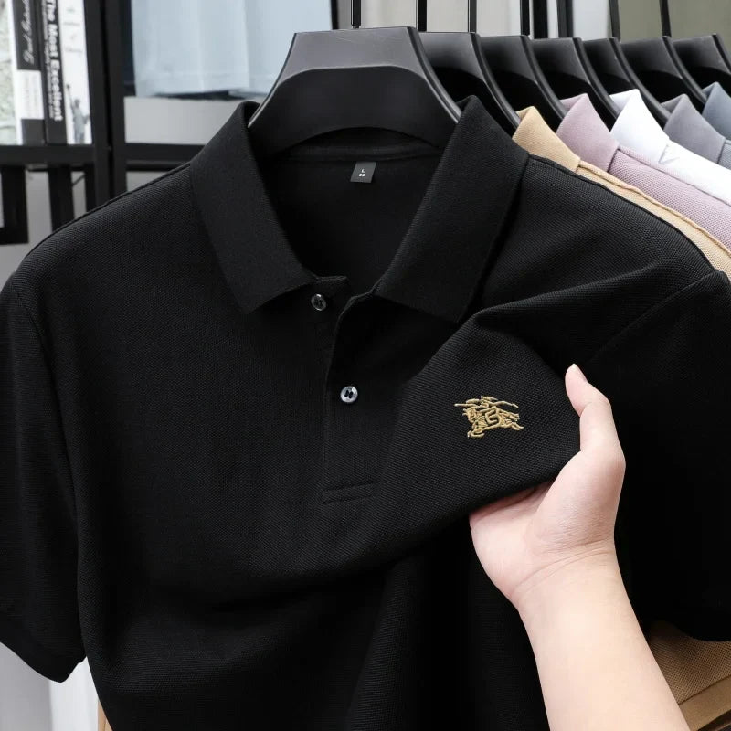 100% high-quality pure cotton men's summer polo T-shirt popular business commuting breathable cozy exquisite luxurious embroider