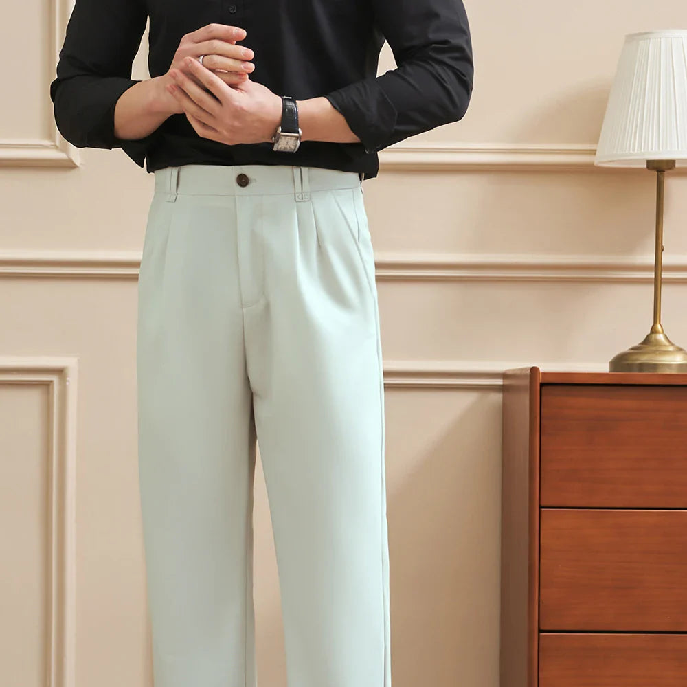 Men‘s Slim-Straight Fit Trousers for Spring & Summer Slim Fit Daily Work Trousers, Solid Color Street Suit Trousers