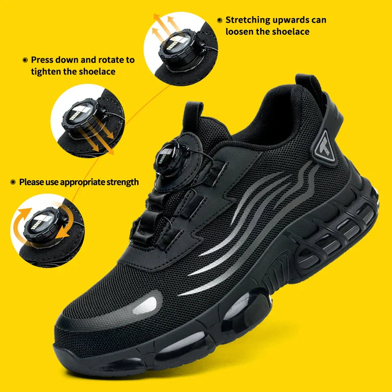 Rotary button new safety shoes for men, anti-impact and anti-piercing work shoes, fashionable men's sports shoes Tactical Boots