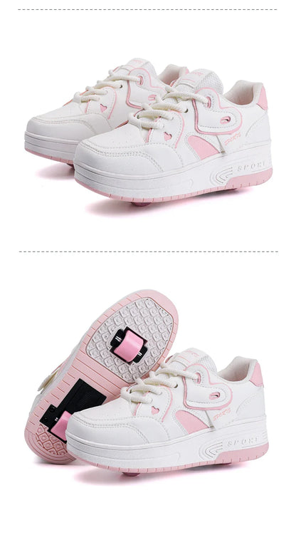 Lace-up breathable walking shoes Girls 2024 new two-wheeled retractable sports roller skates for female students outdoors