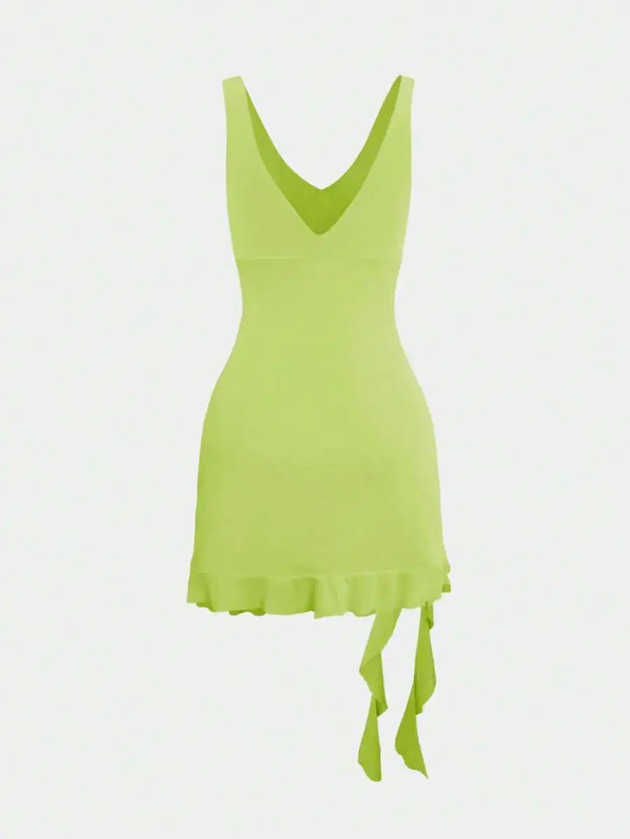 European & American Style Women's Sexy V-Neck Asymmetrical Backless Mini Dress, Versatile Cocktail Party Dress, Summer
