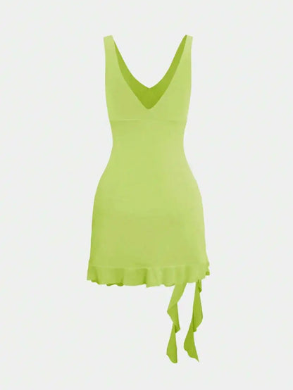 European & American Style Women's Sexy V-Neck Asymmetrical Backless Mini Dress, Versatile Cocktail Party Dress, Summer