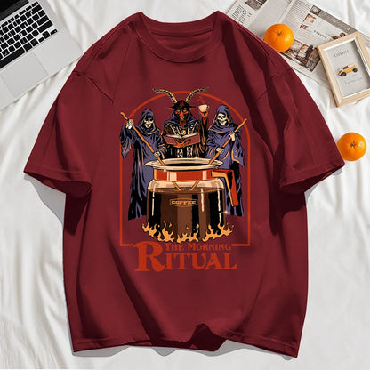 The Morning Ritual Prints Men T-Shirt Summer Breathable Cotton Loose T Shirts All-Match O-Neck Soft Unisex Top