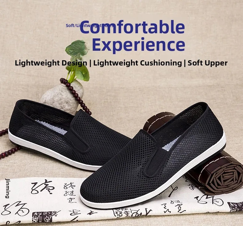 Men's Summer Soft Bottom Driving Shoes Breathable Mesh Slip-On Shoes Wear-Resistant Casual Old Beijing Style Rubber Sole