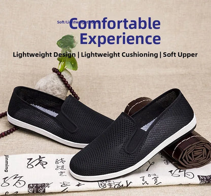 Men's Summer Soft Bottom Driving Shoes Breathable Mesh Slip-On Shoes Wear-Resistant Casual Old Beijing Style Rubber Sole