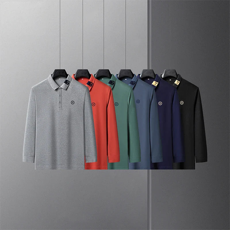 New Best-selling Spring and Autumn Men's Trendy Fashion Lapel Embroidered Long Sleeved Top Polo Shirt Sweatshirt T-shirt