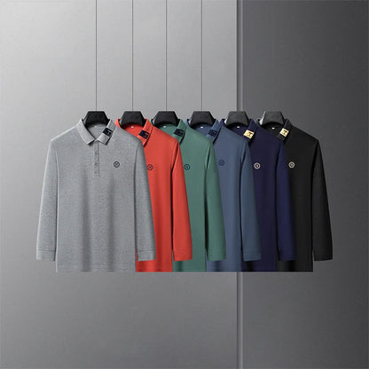 New Best-selling Spring and Autumn Men's Trendy Fashion Lapel Embroidered Long Sleeved Top Polo Shirt Sweatshirt T-shirt