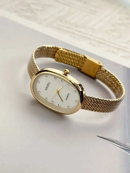 Luxury Oval Dial Rhinestone Watch New Brand Quartz Watch for Women Adjustable Stainless Steel Strap Wristwatches Wholesale Gift