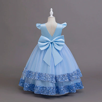 2025 New Elegant Girl Wedding Dress Sequined Mesh Princess Dress 4-12 Year Old Girl Graduation Party Prom Evening Dress