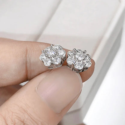 7-Stone Flower Full 2.5/3mm D Color Moissanite Stud Earrings for Women Silver 925 Plated 18K GRA Certified Party Earring