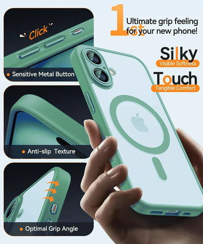 Magnetic Luxury Armor Shockproof Case For iPhone 17 Air 16 15 14 13 Pro Max For Wireless Charge Matte Translucent Cover