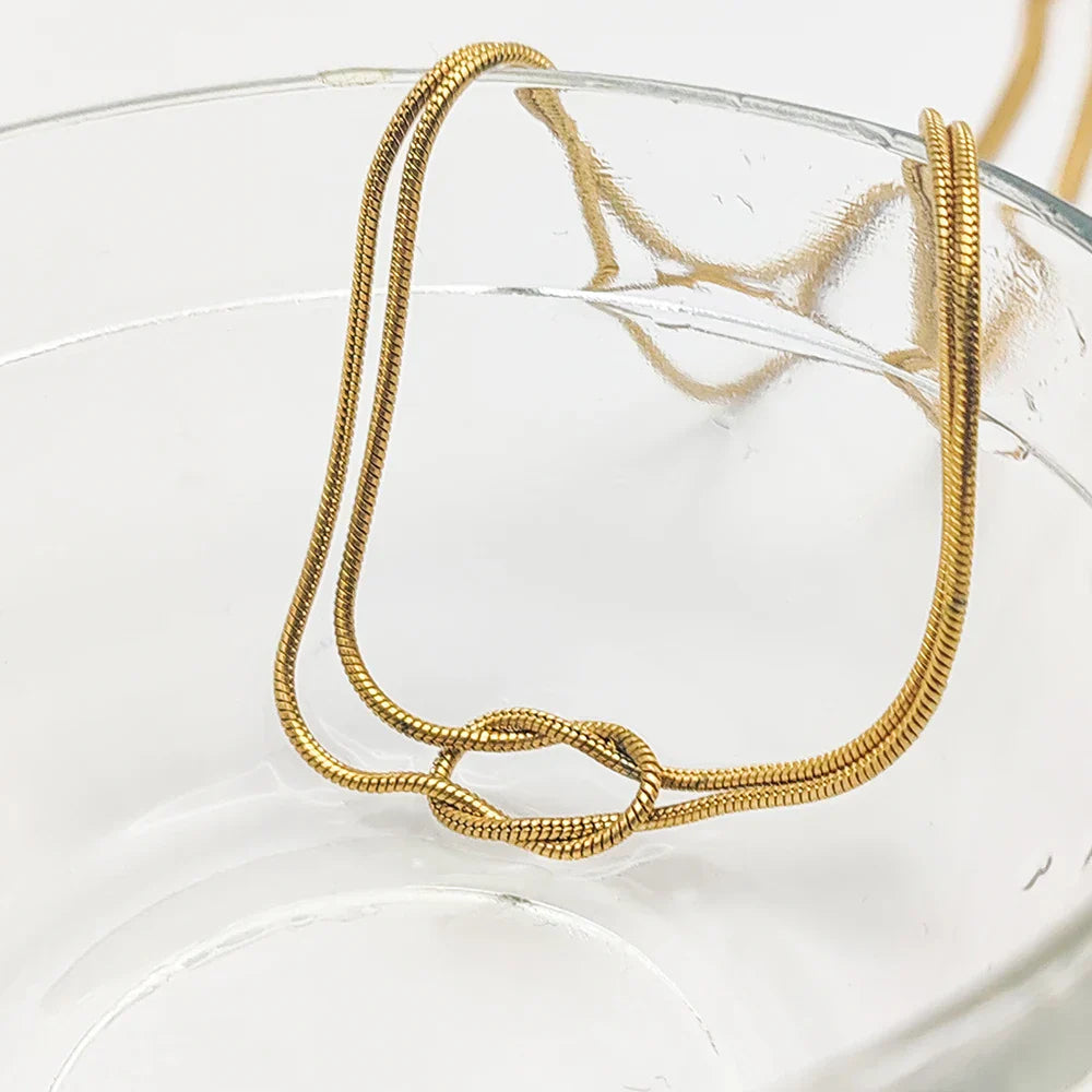 Elegant Minimalist Jewelry Lusterless 14k Gold Plated Knotted Snake Chain Necklace Women's Stainless Steel Accessories