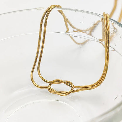 Elegant Minimalist Jewelry Lusterless 14k Gold Plated Knotted Snake Chain Necklace Women's Stainless Steel Accessories