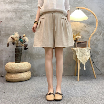 Plus sizeIce Silk Elastic Waist Wide-Leg Shorts Female Summer High Waist Drape Korean Casual Loose Soft Women's Shorts