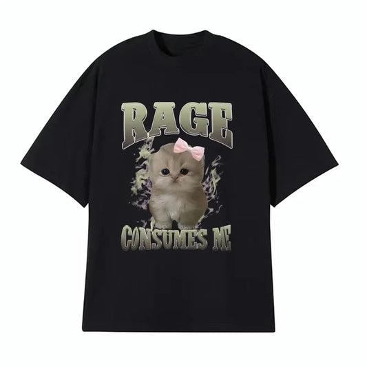 Rage Consumes Me Funny Gifts Cat Meme T Shirt Unisex Fashion Kawaii T-shirts Short Sleeve Casual T-shirts Fashion