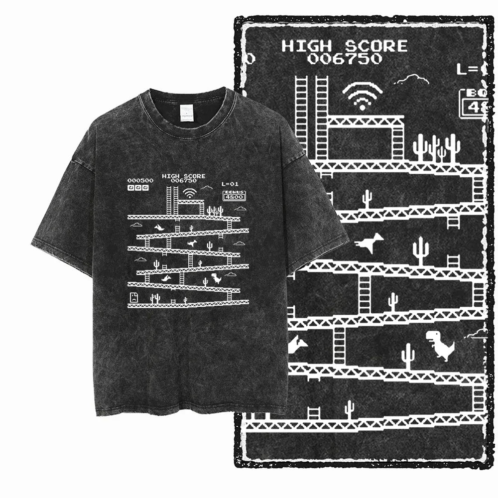THEME Printed Cotton Acid Washed Exclusive Graphic Unisex T Shirt Cool Streetwear Men Tshirts Big Size Tee for men