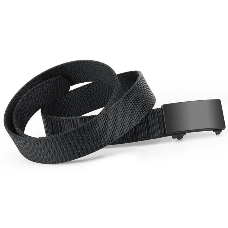 2pcs Men's Belt Outdoor Leisure Sports Belt Toothless Quick Release Automatic Buckle Quality Black Belt
