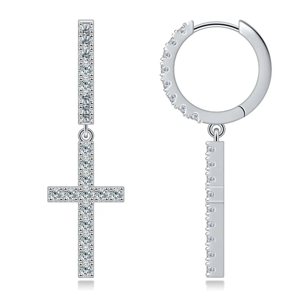 Moissanite Cross Drop Pedant Earrings for Women S925 Sterling Silver Diamond Hoop Earrings 18K Gold Plated Fine Jewelry