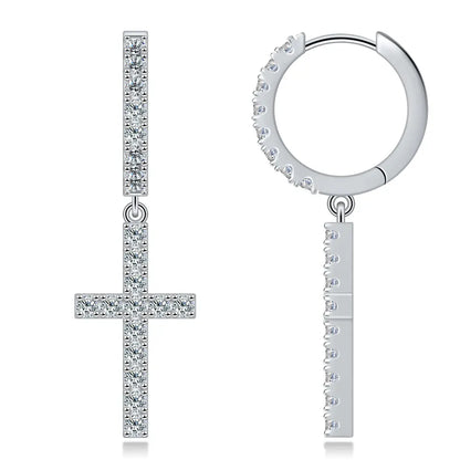 Moissanite Cross Drop Pedant Earrings for Women S925 Sterling Silver Diamond Hoop Earrings 18K Gold Plated Fine Jewelry