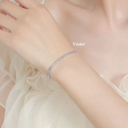 Full 2mm Violet Pink Blue White 5A Zircon Tennis Bracelet for Woman S925 Silver High Carbon All Colored Gemstone Bracelets