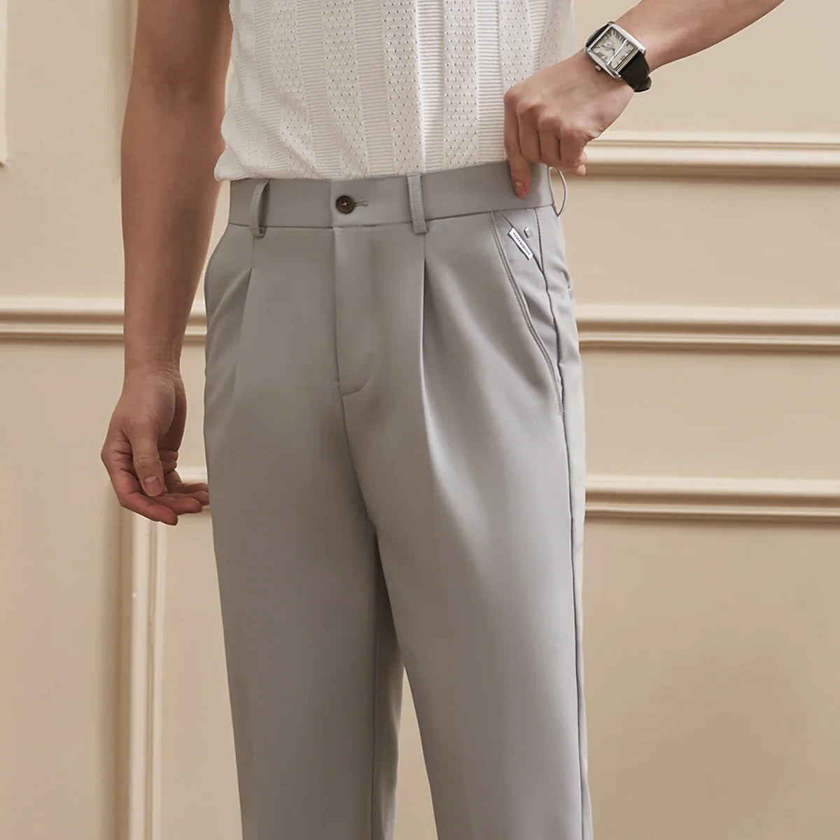 High Quality Men's Business Casual Slim-Fitting Suit Pants, Classic Solid Color Straight Work Trousers