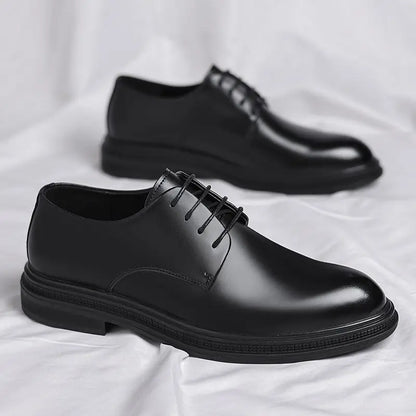Black Round Toe Lace Up Men's Formal Shoes Spring Autumn Legitimate Leather Official 2025 Style Gentleman Trend Social Shoe Male