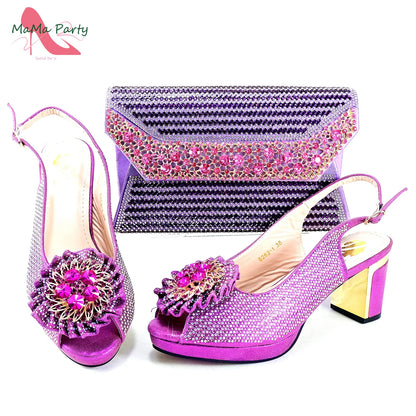 Italian Women Shoes Matching Bag Set in Green Color 7 CM Comfortable Heels with Plaform Elegant Peep Toe Sandals