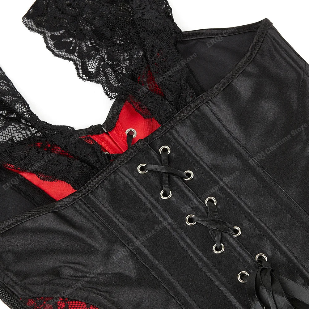 Overbust Corset Top with Straps Jacquard Corset Bustier Zipper Plus Size for Women Corset Dress with Skirt Black Red purple