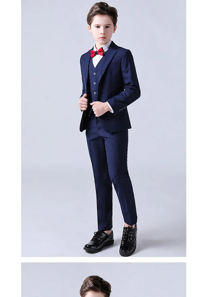 1-14 Years Children Boy Wedding Suit Black Nave Blue Elegant Suits For Children Boys Suits Outfits Set Teenager Kids Suits