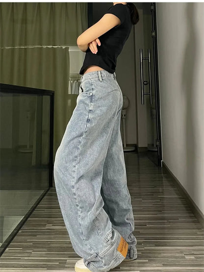 Ins Fashion American Retro Baggy High Waisted Jeans Woman High Street Denim Pants Reversible Trousers Streetwear Loose Jeans