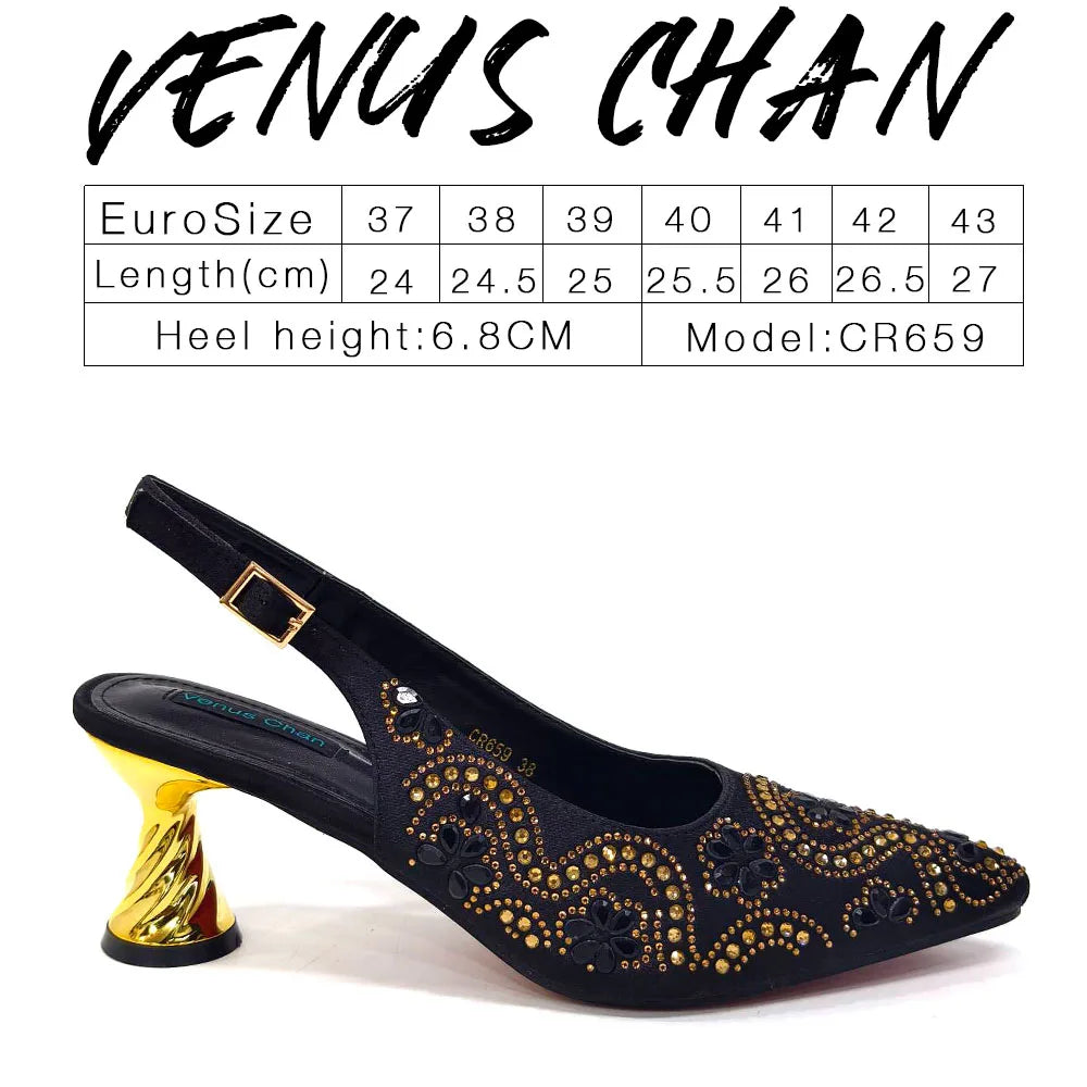 Elegant Rhinestone Pointed-Toe Pumps With Matching Bag Set Large Capacity Bag for Women's Party High Heels