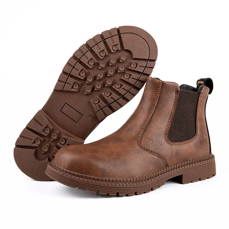 Men Boots Leather Shoes Men Work Safety Shoes Men Indestructible Work Boots Men Safety Boots Steel Toe Shoes Chelsea Boots