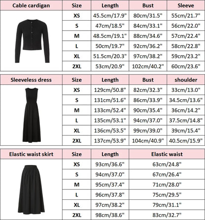 Women Sleeveless Dress Elastic Waist Skirt Cable Cardigan Clothing Elegant