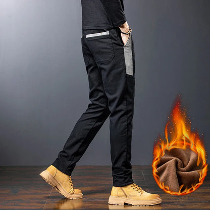 Winter Mens Fashion Fleece Warm Casual Pants Slim Straight Leg Korean Thermal Trousers Business Thicken Velvet Brand Streetpants