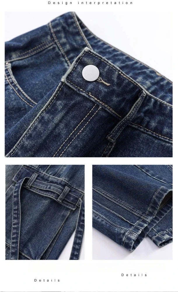 2025 Autumn New Men's Loose Jeans Multi-pocket Work-wearing Jeans Street Hip-hop Straight Wide-leg Pants Baggy Dance Pants