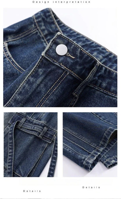 2025 Autumn New Men's Loose Jeans Multi-pocket Work-wearing Jeans Street Hip-hop Straight Wide-leg Pants Baggy Dance Pants