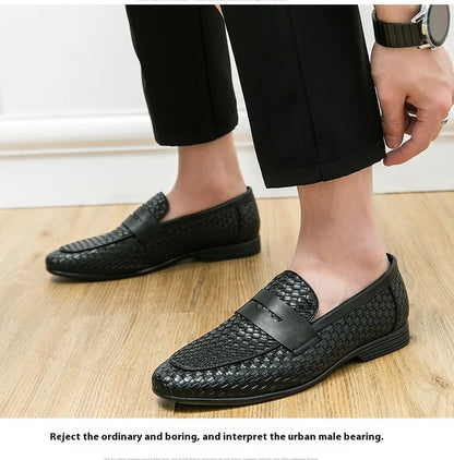 European station fashion brand luxury bean shoes leather men's shoes slip-on loafers classic plaid small leather shoes