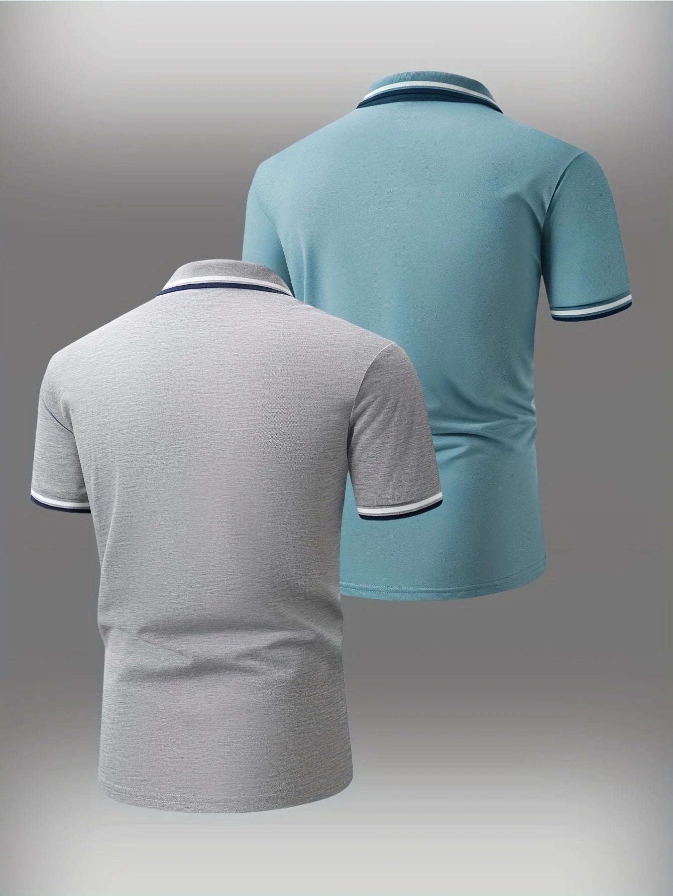 2pcs Men's Short-Sleeve Shirts with Contrast Collars - Lightweight Polyester, Pastel Blue & Pink, Turn- Collar, Button Closure,