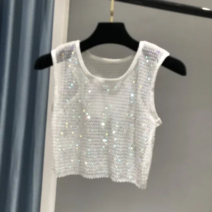 Hot Girl Y2k Small Vest Summer New H Vest with Short Vest and Shiny Women's Round Neck Top