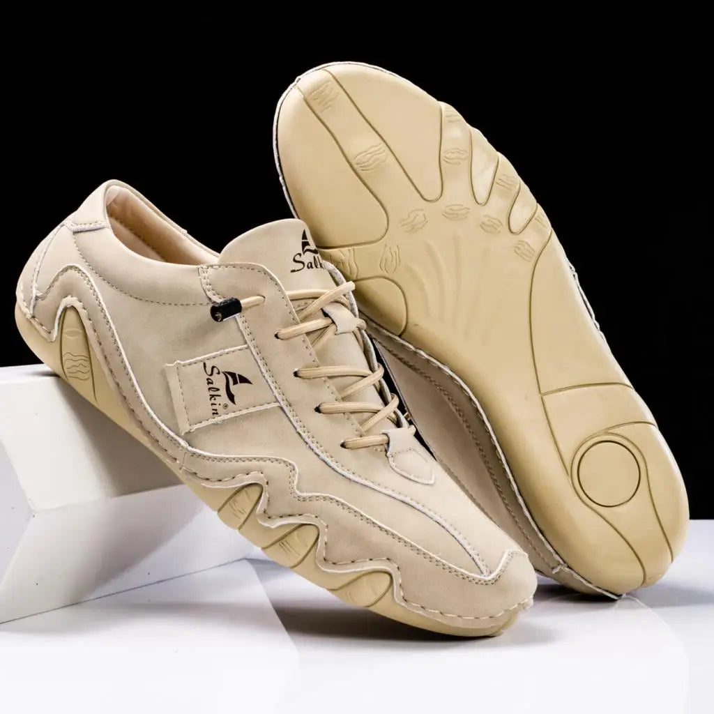 Spring Handmade Leather Casual Men Shoes Design Fashion Sneakers Man Loafers Breathable Soft Flat Shoes Driving Shoes