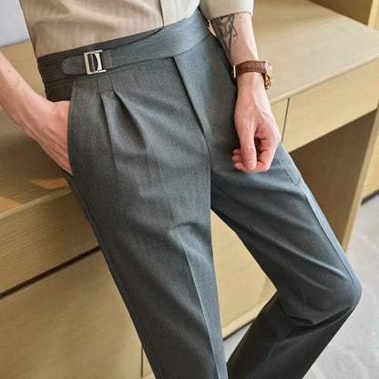 Spring Autumn Smart Casual Suit Pants Men Solid Color Slim Fit Office Fomal Wedding Party Dress Pants Mens White Suit Trousers