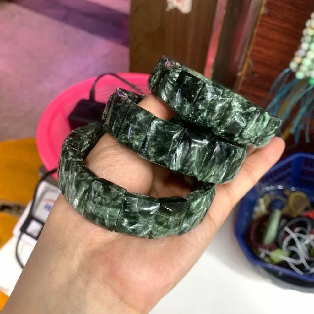 Russian Seraphinite (Clinochlore) Beads Elastic Bracelet Natural Gemstone Jewelry Bangle for Women for Men for Gift Wholesale !