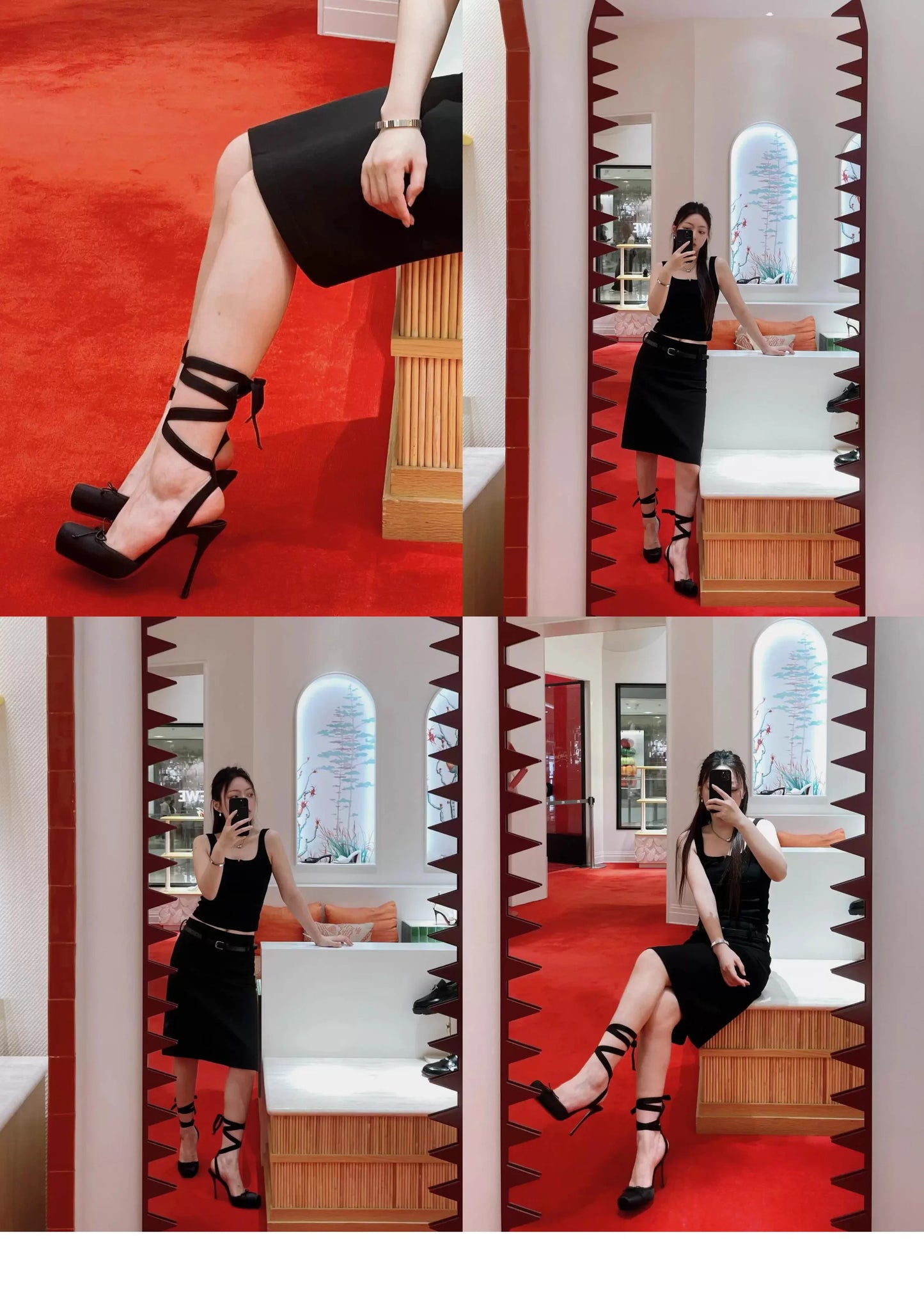 New style high heels with straps, satin toe cover, hollow square bow, thin heel, ballet style single shoes35-46