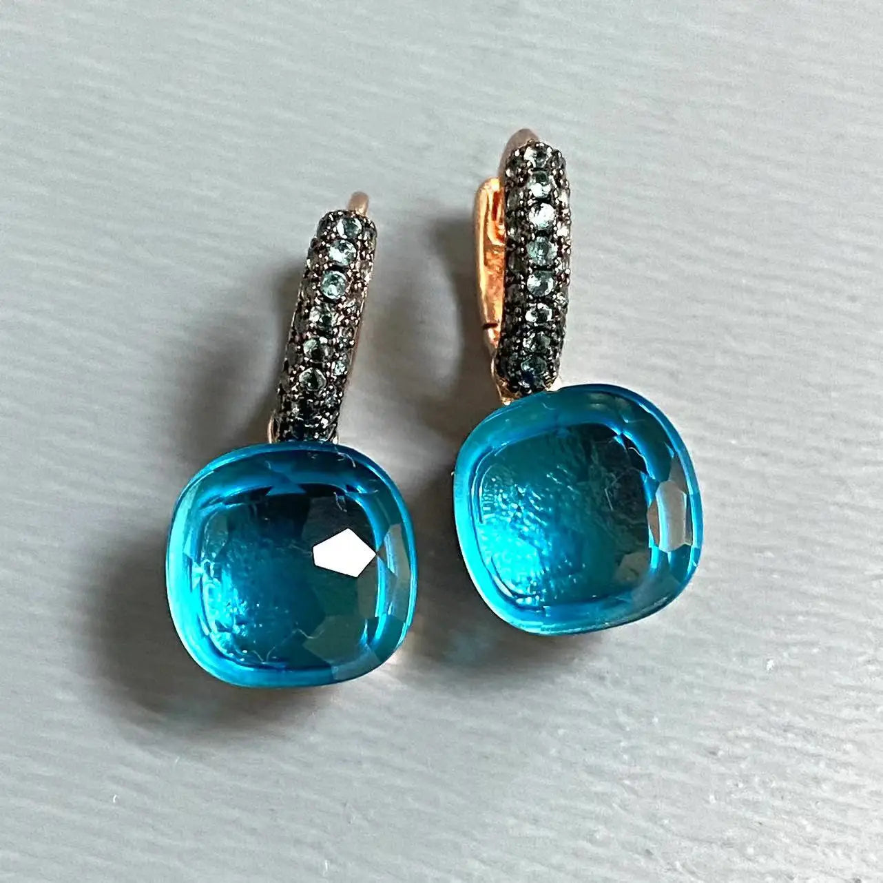 Classic Nudo Earrings Inlay Blue Topaz Zircon With Black Gun Plated Brown Crystal Earrings Fashion Jewelry Gift For Women