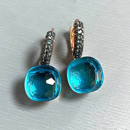 Classic Nudo Earrings Inlay Blue Topaz Zircon With Black Gun Plated Brown Crystal Earrings Fashion Jewelry Gift For Women