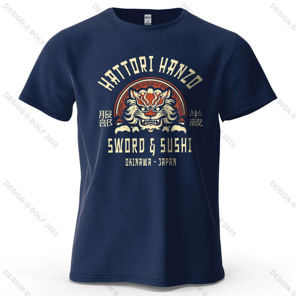 Samurai Warrior Printed Men's T-Shirt 100% Cotton Oversized Cultural Art Graphic Tees for Women Tops Tees Casual Streetwear